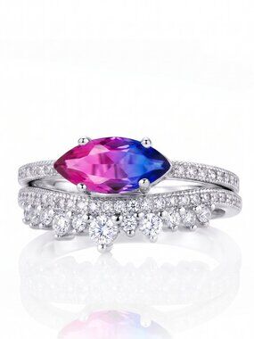 Pink & Purple marquise Gemstone Ring, real 925 Sterling Silver Charmed Aroma